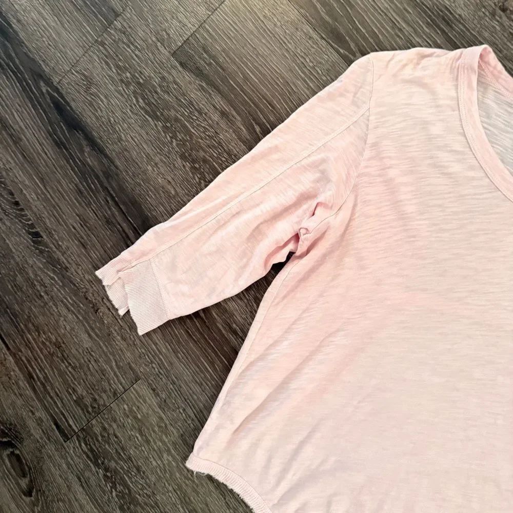 Wilt Asymmetrical Hem Top Women Small V Neck 3/4 Sleeve Pullover Tee Pink Cotton - Picture 2 of 9